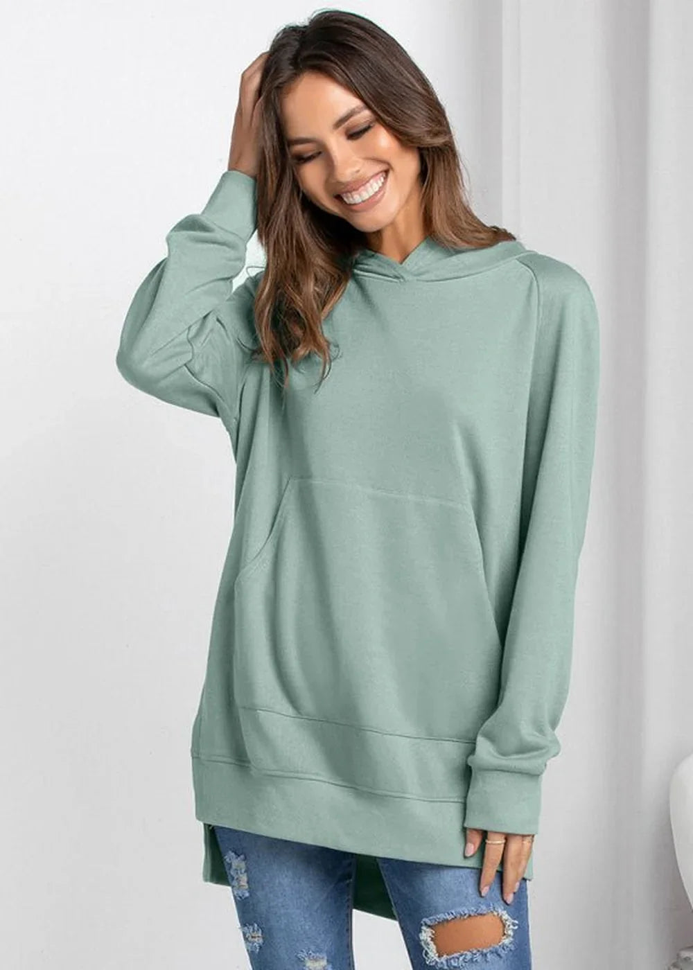 Green hooded pullover sweater
