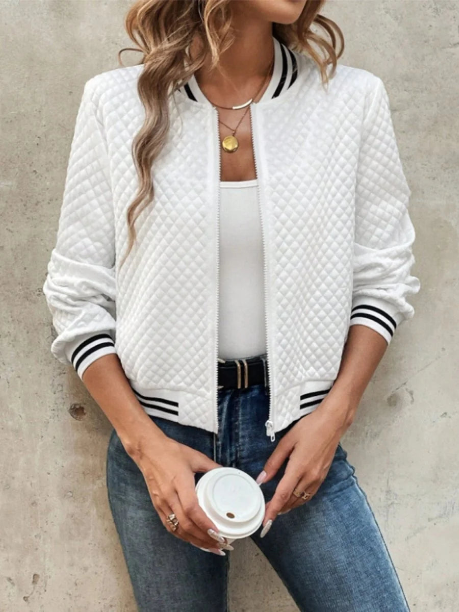 White zip-up long sleeve jacket