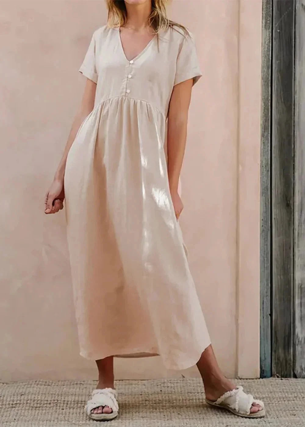Cracker khaki solid color cotton loose dress