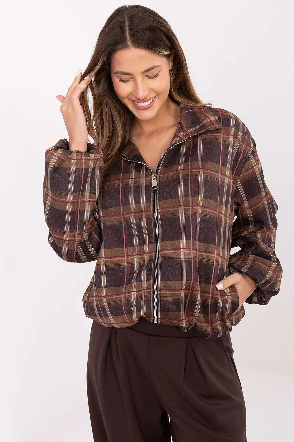Multicolor animal print and check pattern women's jacket