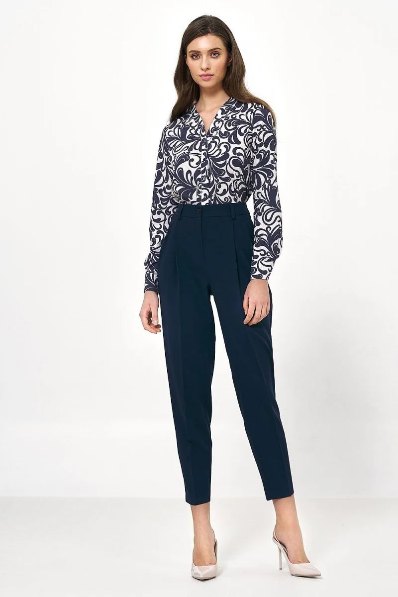 Navy blue high-waisted balloon pants