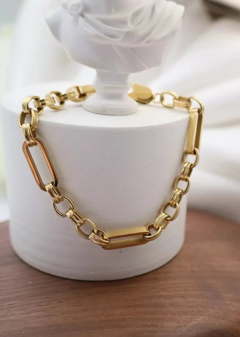 Gold plated titanium steel chunky chain link bracelet