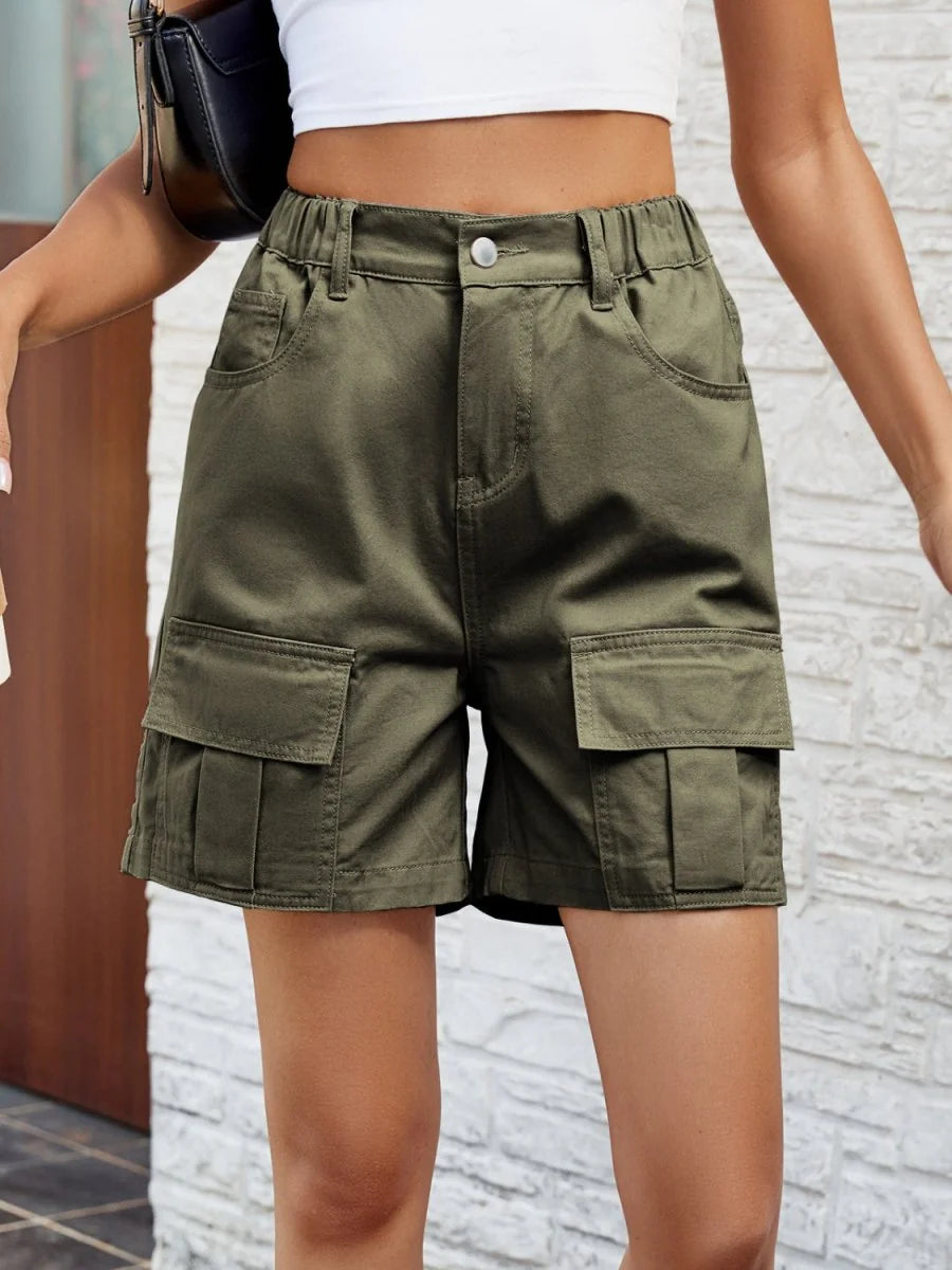 Army green high waist denim shorts