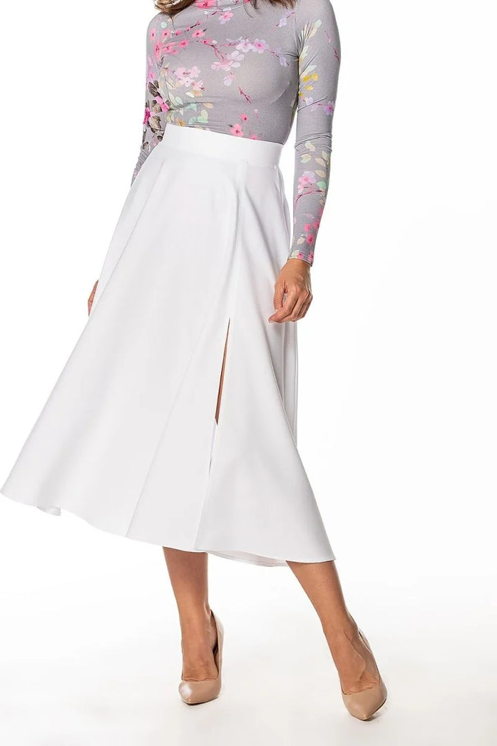 White mid-calf skirt with side slit