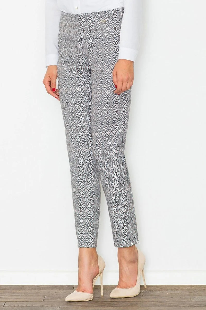 High-waisted printed trousers with side zip