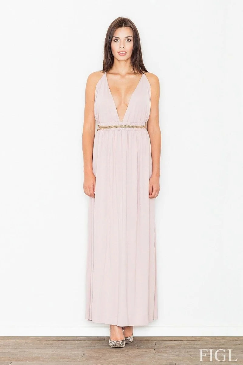 Pink knit cocktail dress with gold lacing