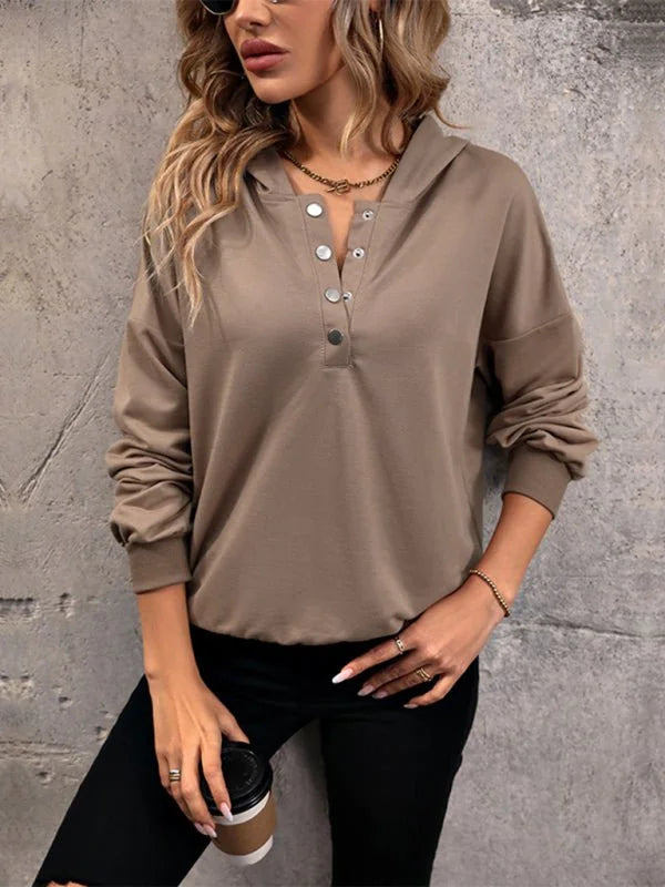 Brown knit hoodie sweatshirt for women