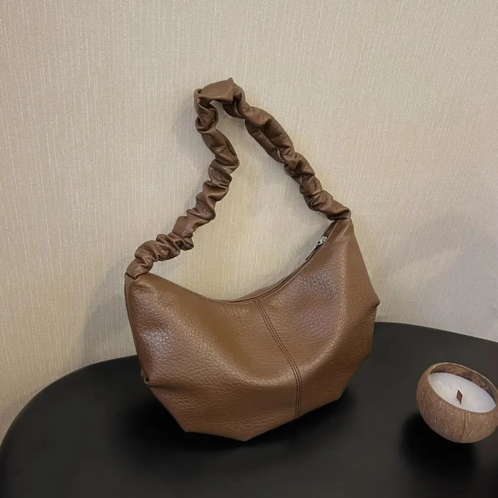 Brown PU leather shoulder bag