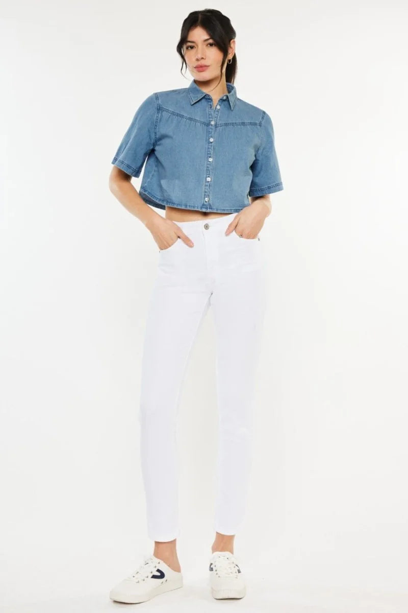 White high rise ankle skinny jeans