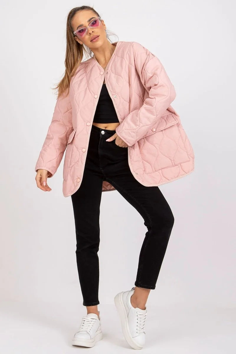Pink quilted jacket with press stud closure