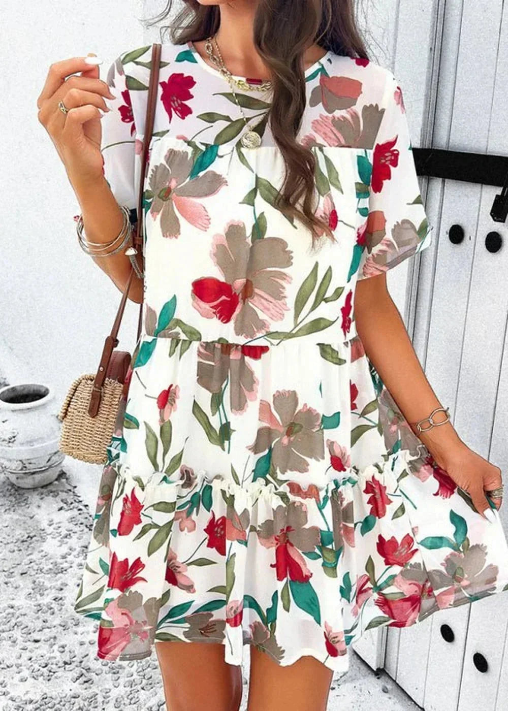 Cracker khaki floral print short sleeve dress