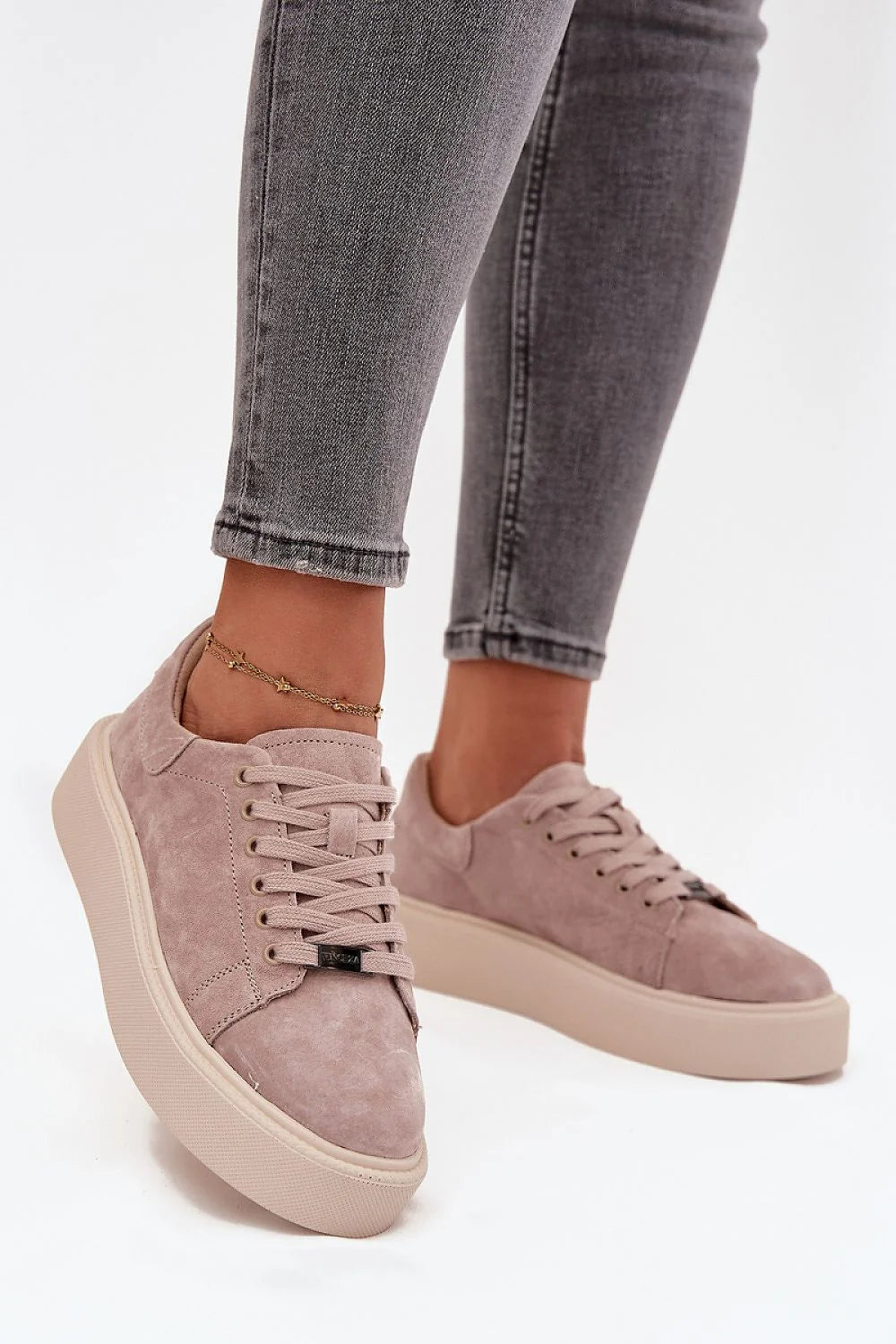 Beige women's suede casual sneakers