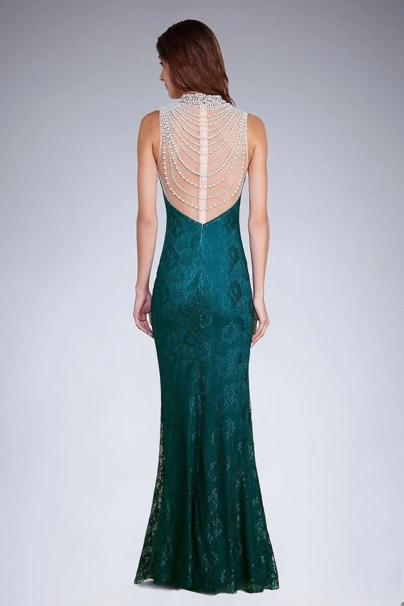 Green lace mermaid evening dress