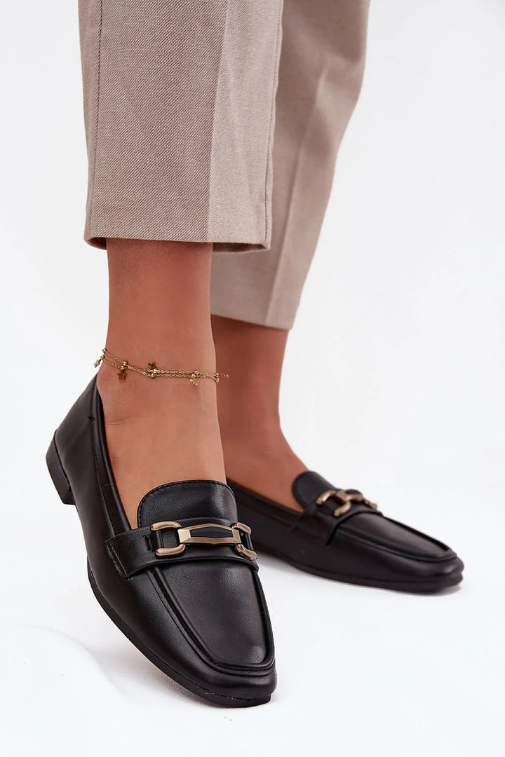 Black Faux Leather Flats with Low Heel