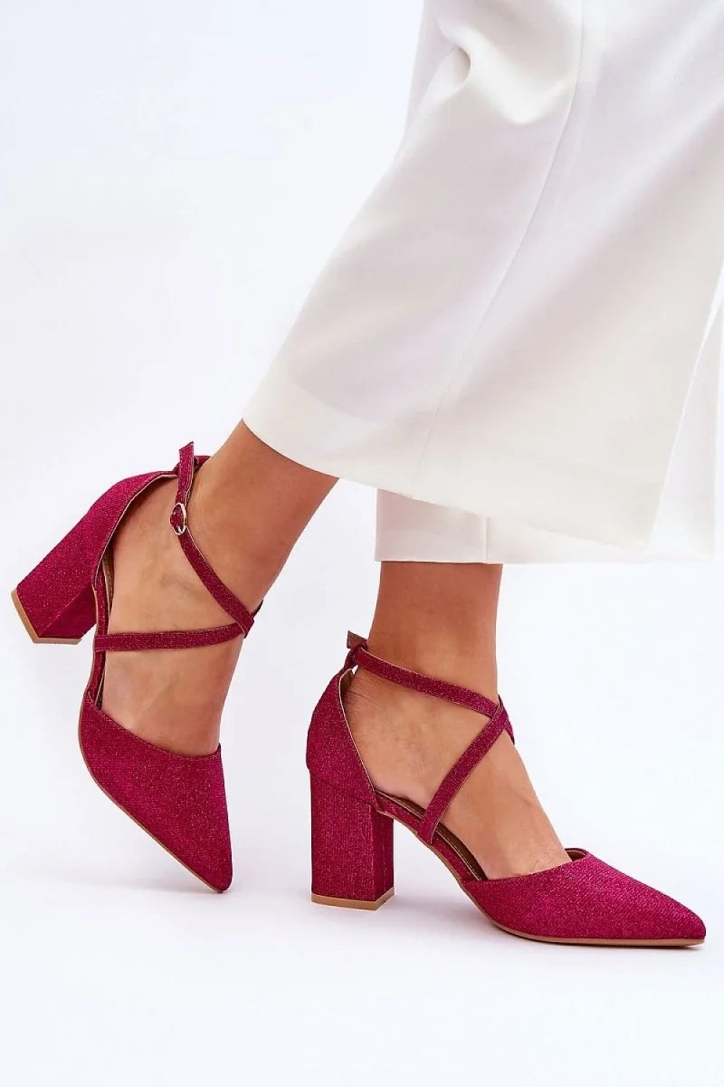 Pink glitter block heel pumps