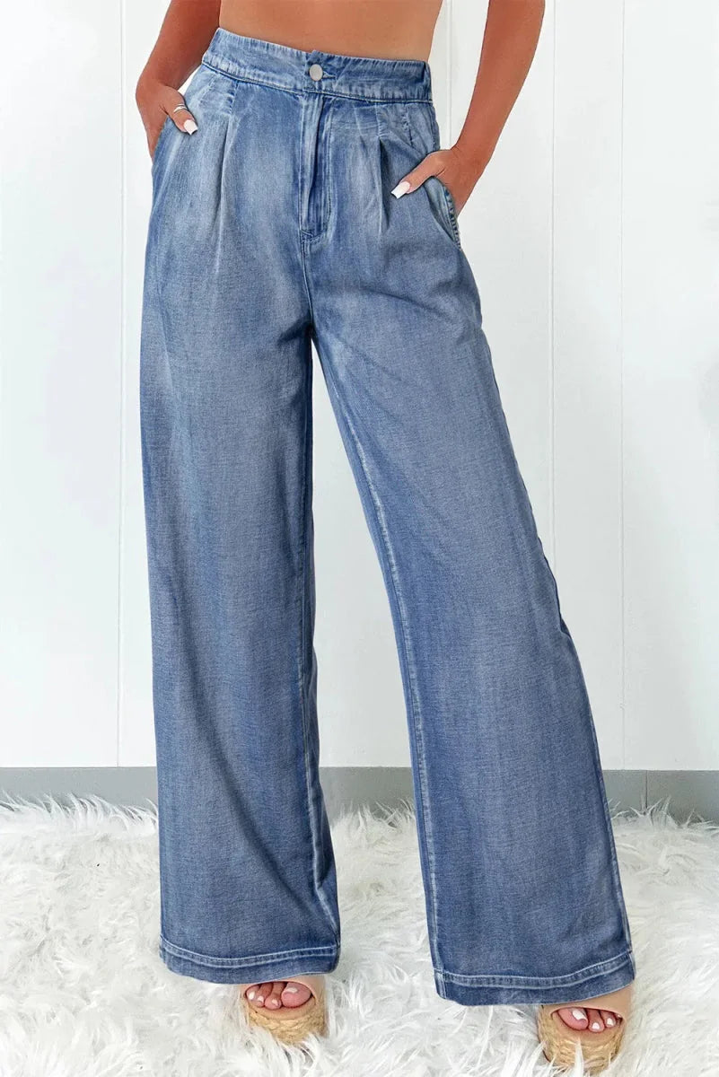 Medium wash high waist wide leg jeans