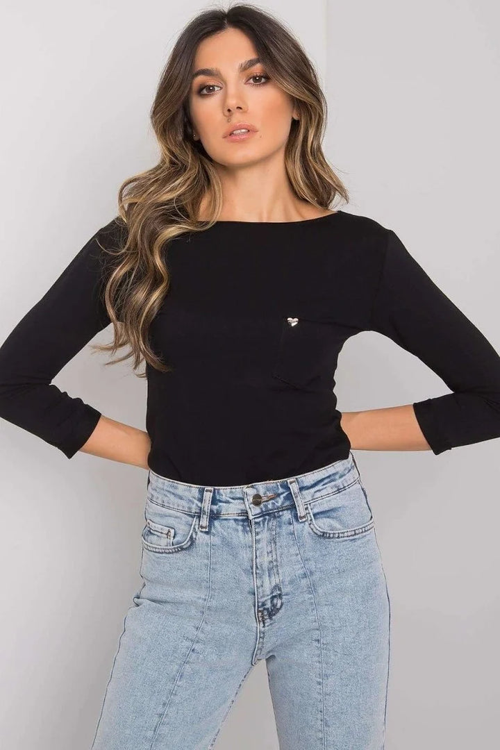 Black cotton blouse with 3/4 sleeves