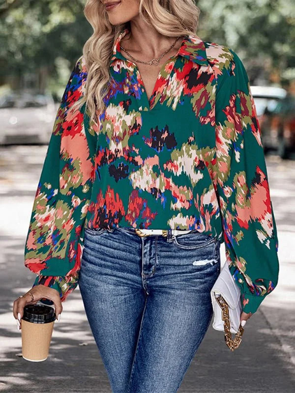 Green and black jasper printed long sleeve shirt