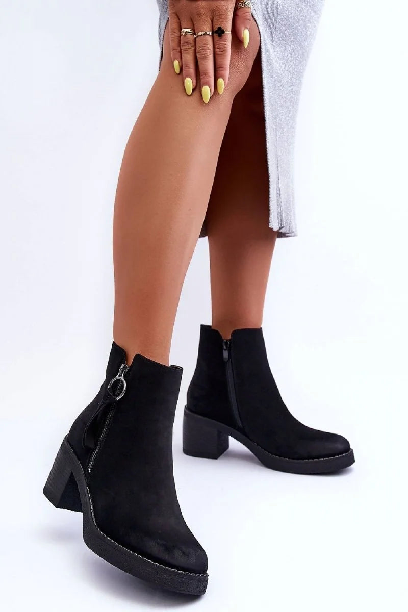 Black eco-suede women's platform heel boots