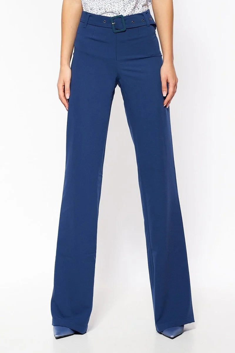 Navy blue high waist flared leg trousers