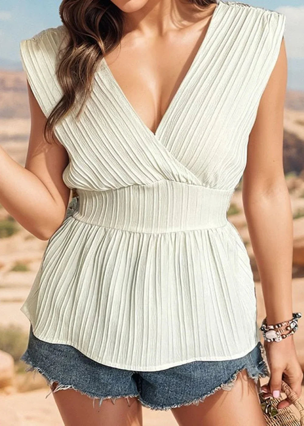 Cracker khaki sleeveless V-neck top