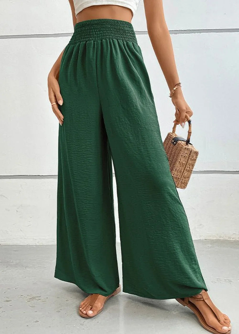 Green black jasper flared wide-leg pants