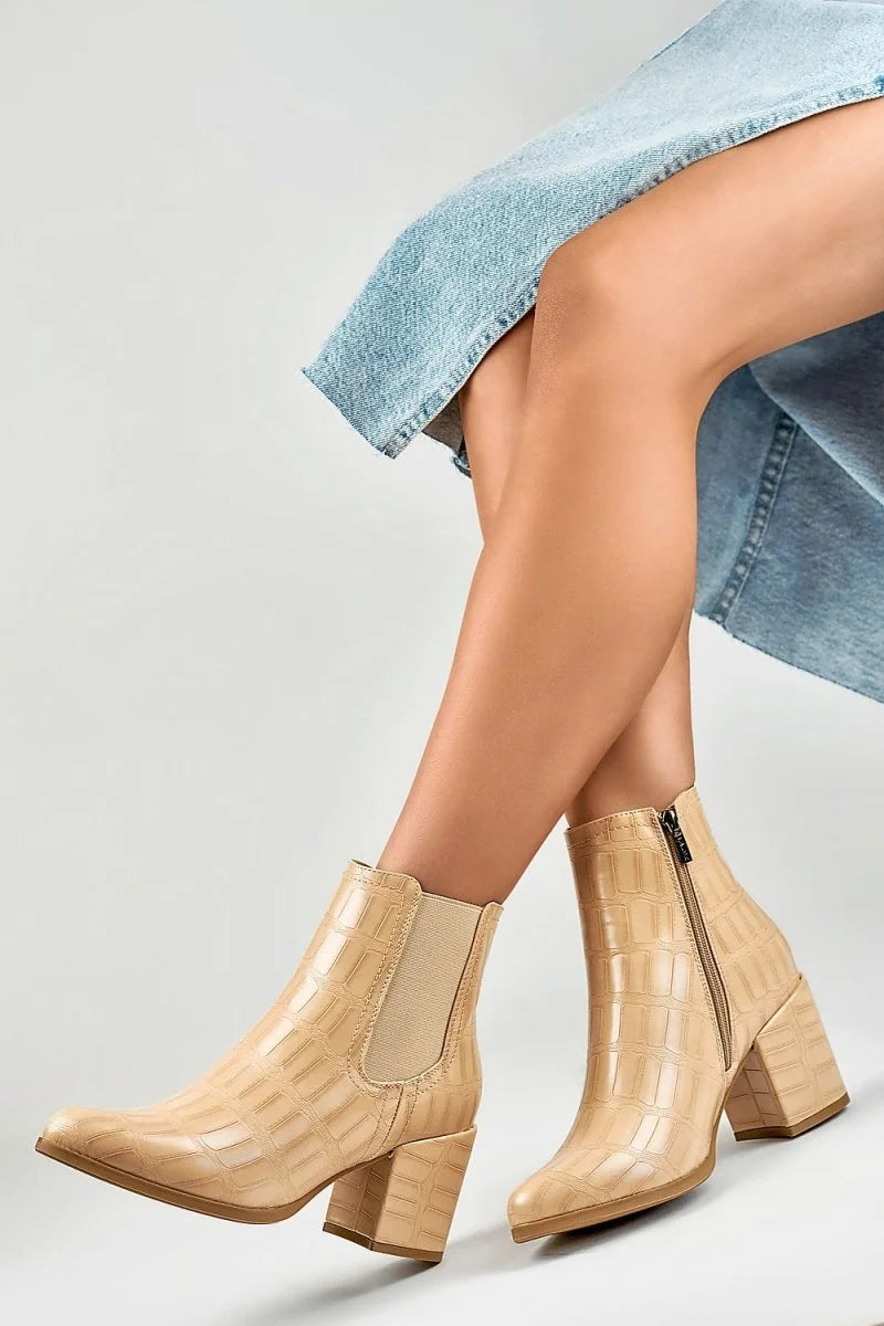 Beige heel boots with side zipper