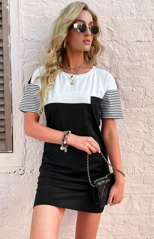 Black and white striped t-shirt dress