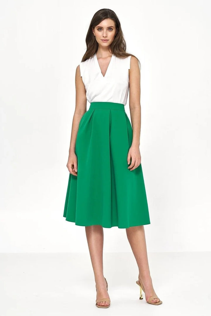 Green flared midi skirt