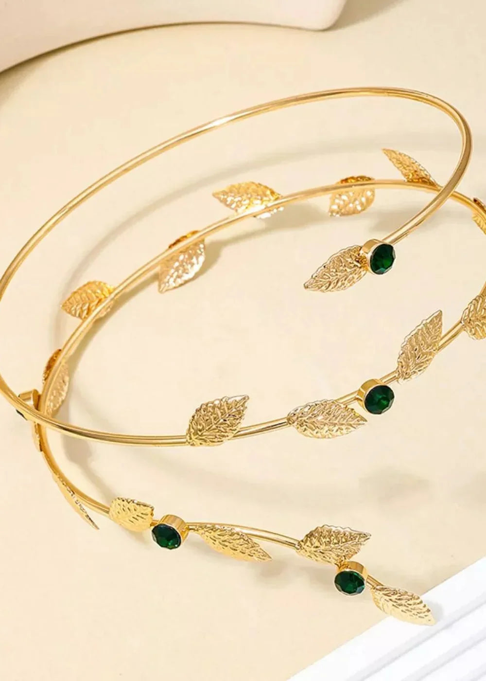 18K Gold-Plated Alloy Rhinestone Leaf Bracelet