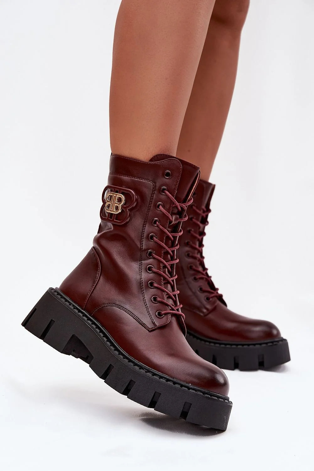 Red Faux Leather Ankle Boots with Block Heel