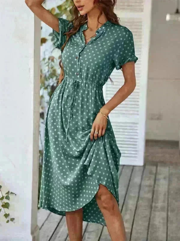 Women's polka dot shirt collar dress