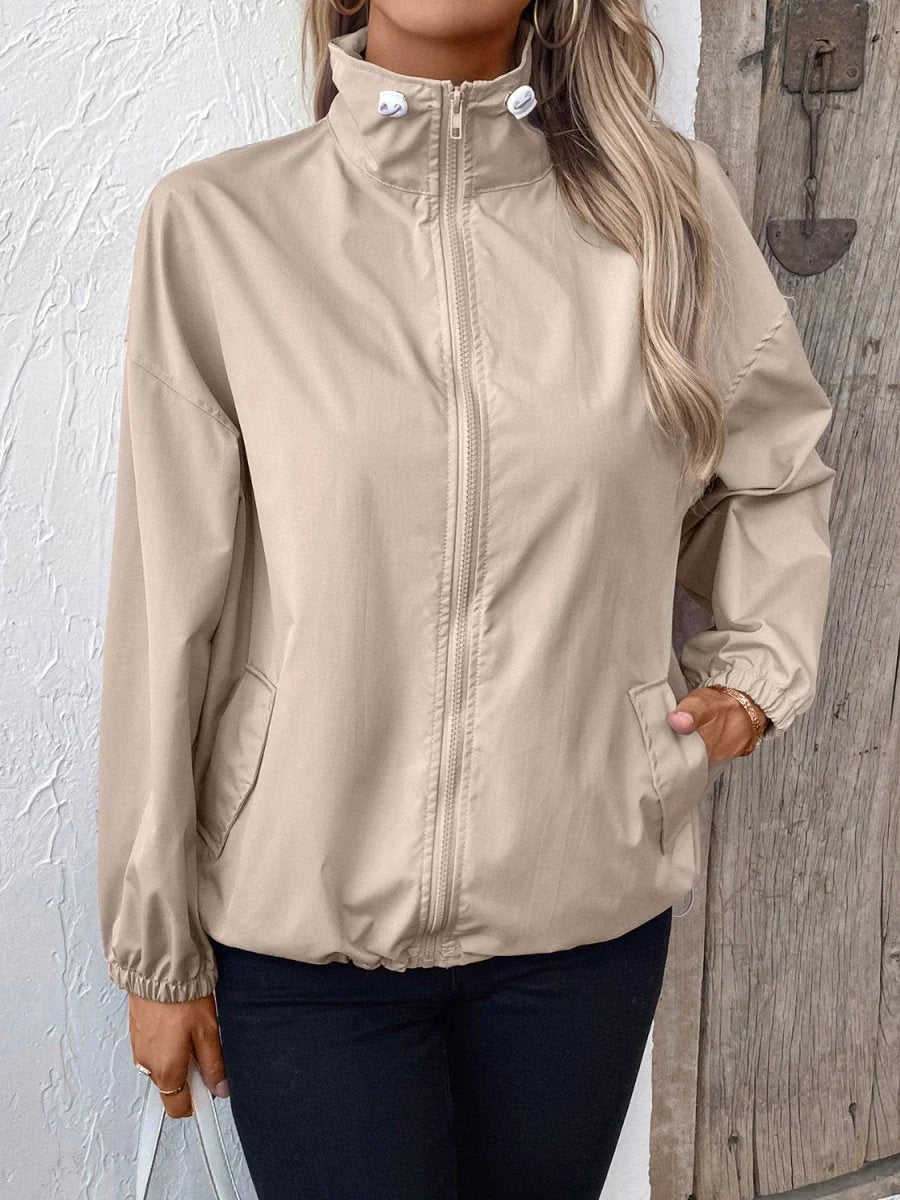 Mocha colored zip-up long sleeve jacket