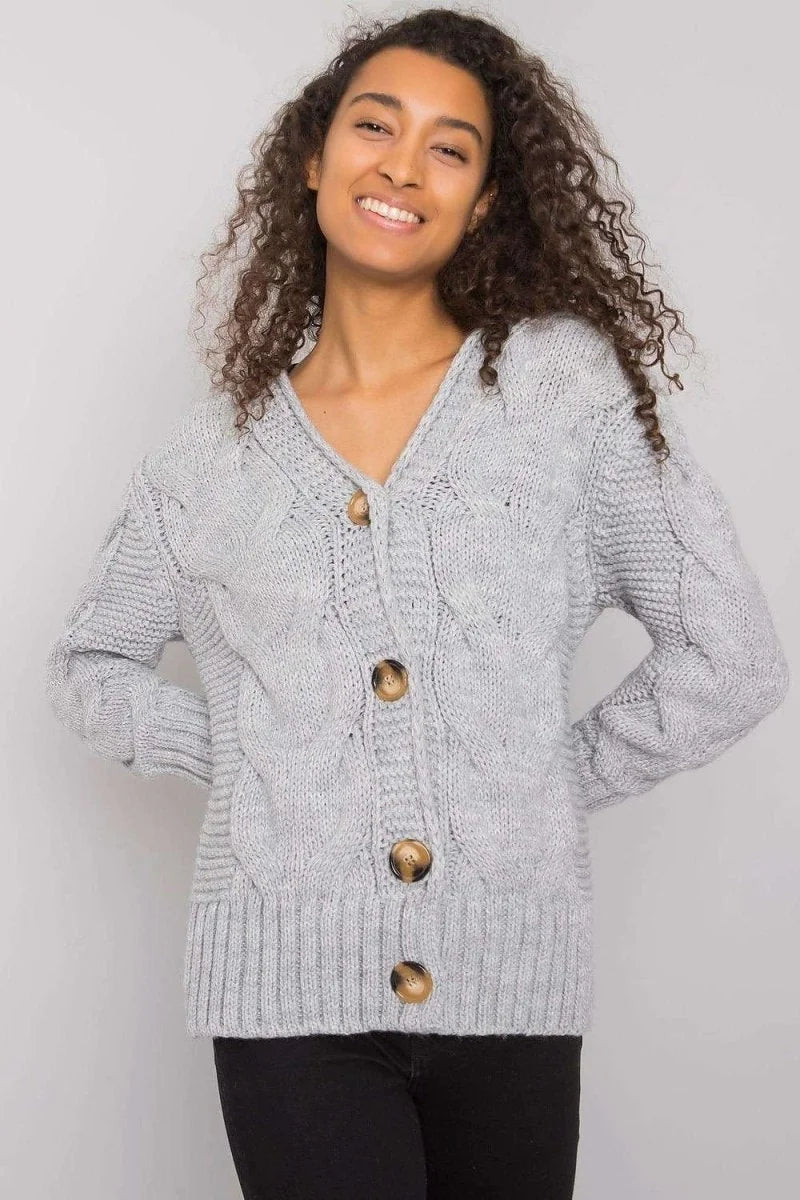 Grey button-down cardigan with heart neckline
