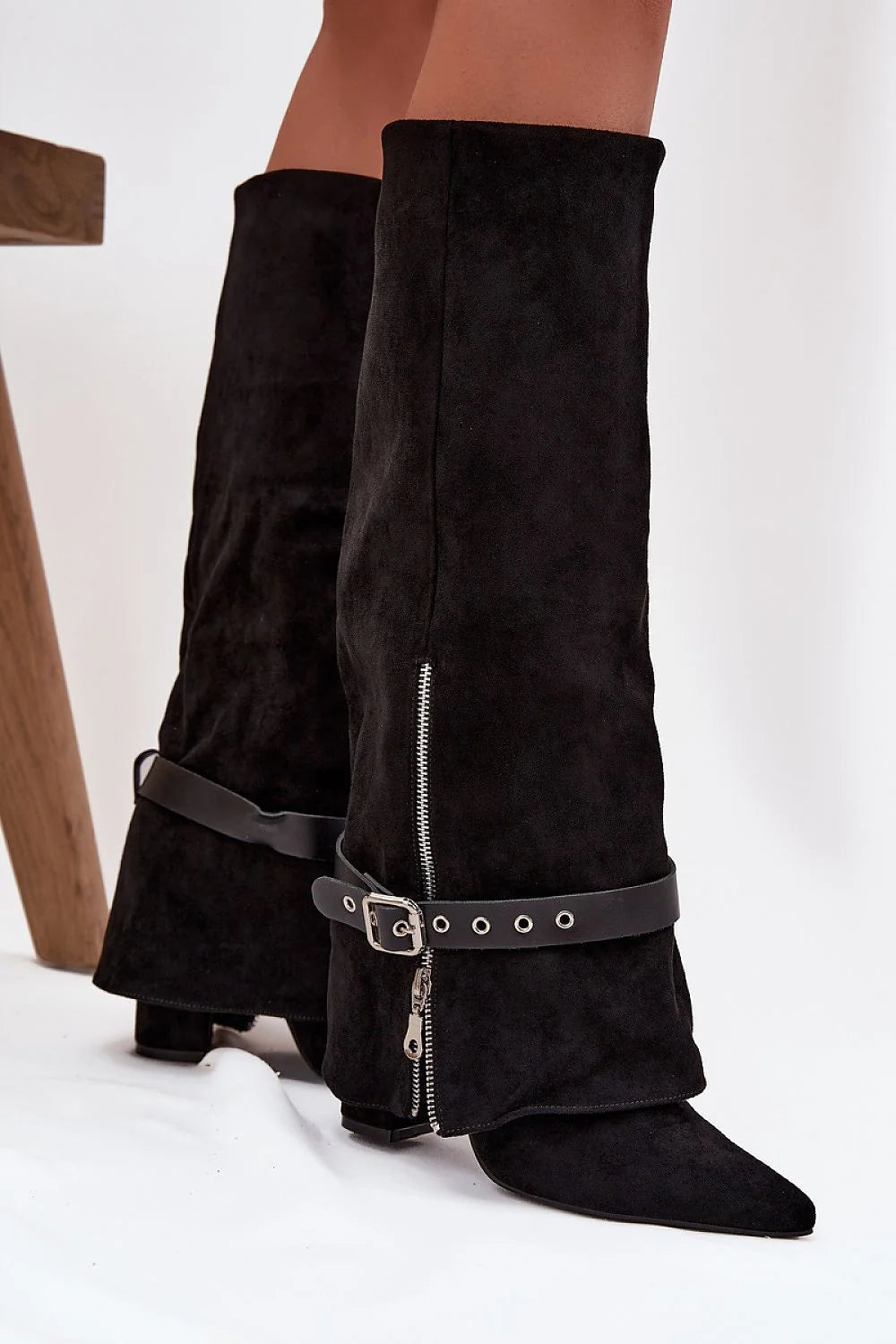 Black Suede Heel Boots