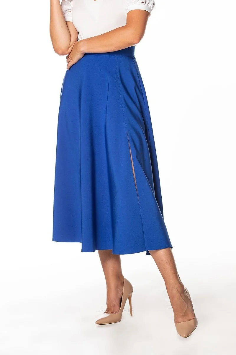 Blue midi skirt with side slit
