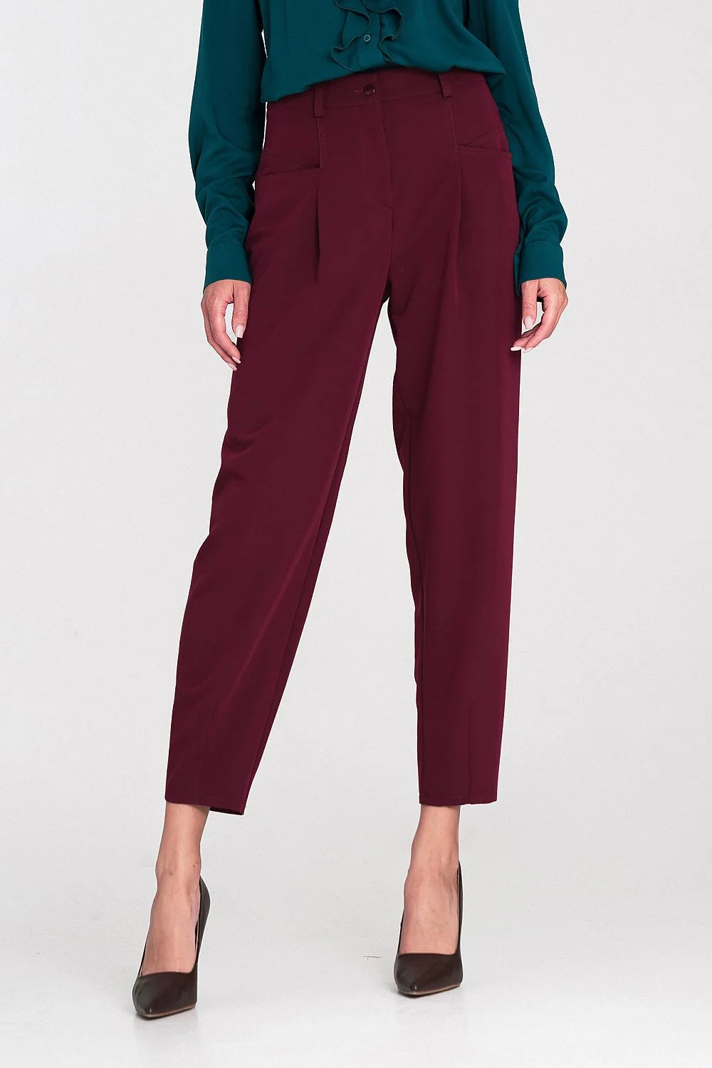 Red women's high waist balloon trousers