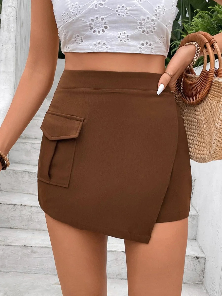 Brown high waist pocketed shorts