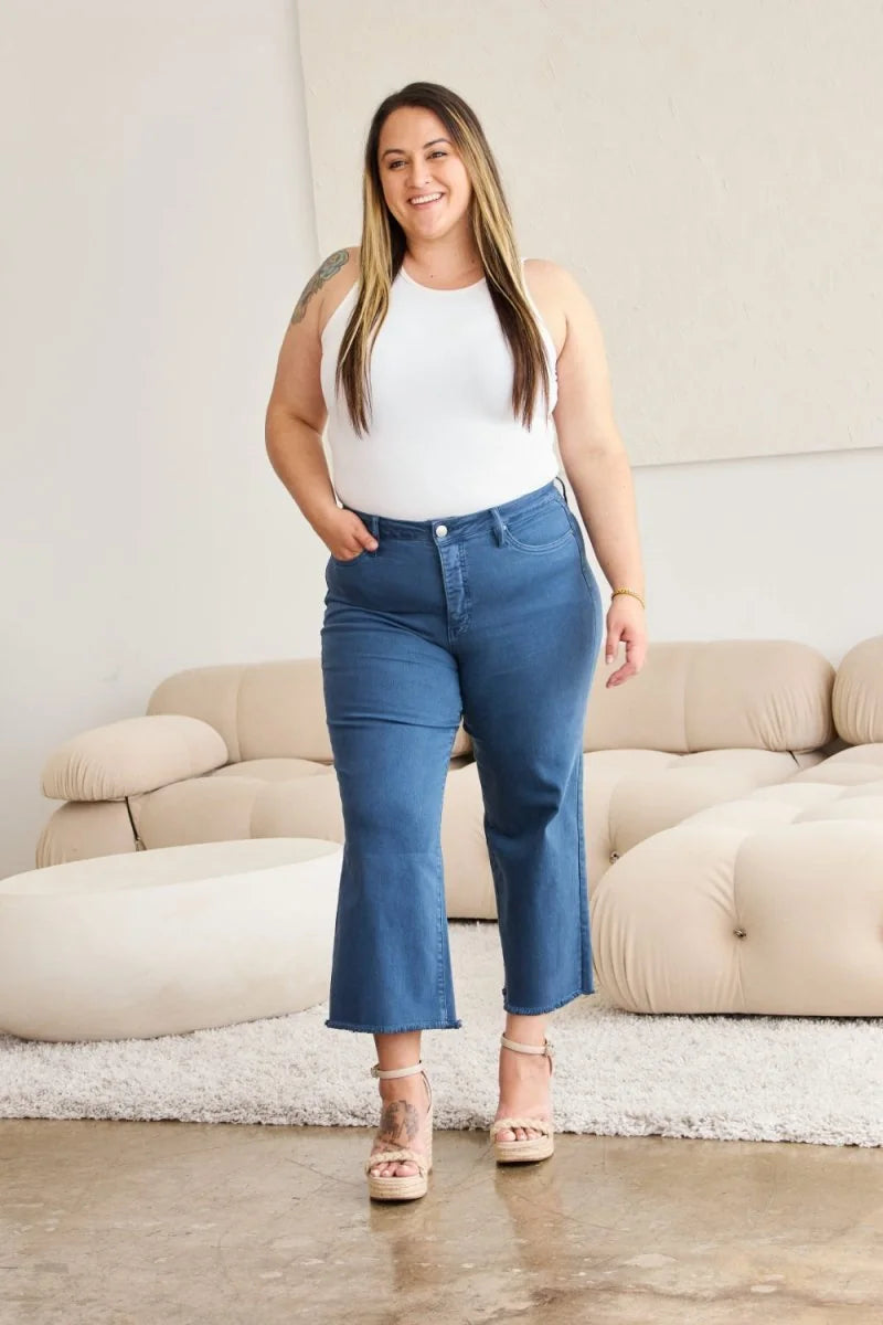 Blue Slate high waist raw hem jeans