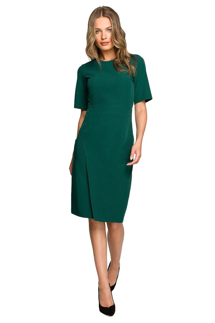 Green pencil dress with double overlap front