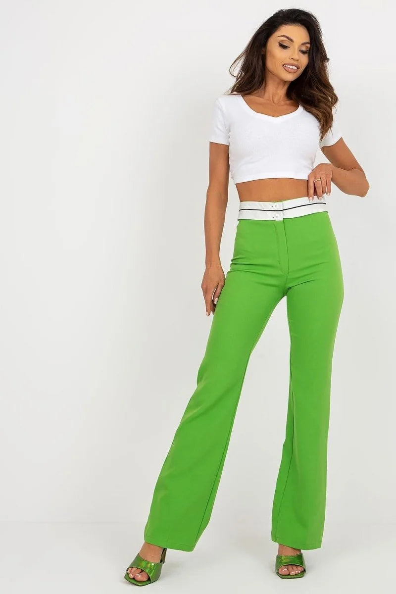 Green high-waisted straight leg trousers