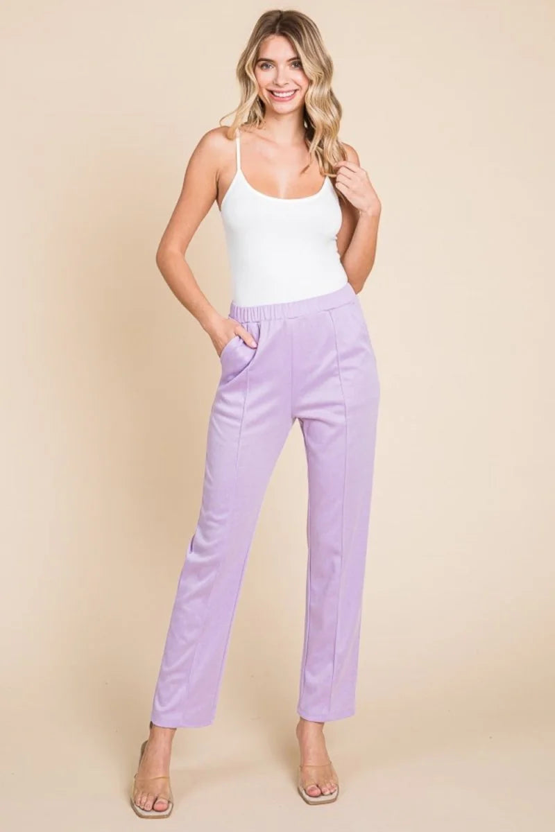 Lilac slim fit pants with pintuck detail