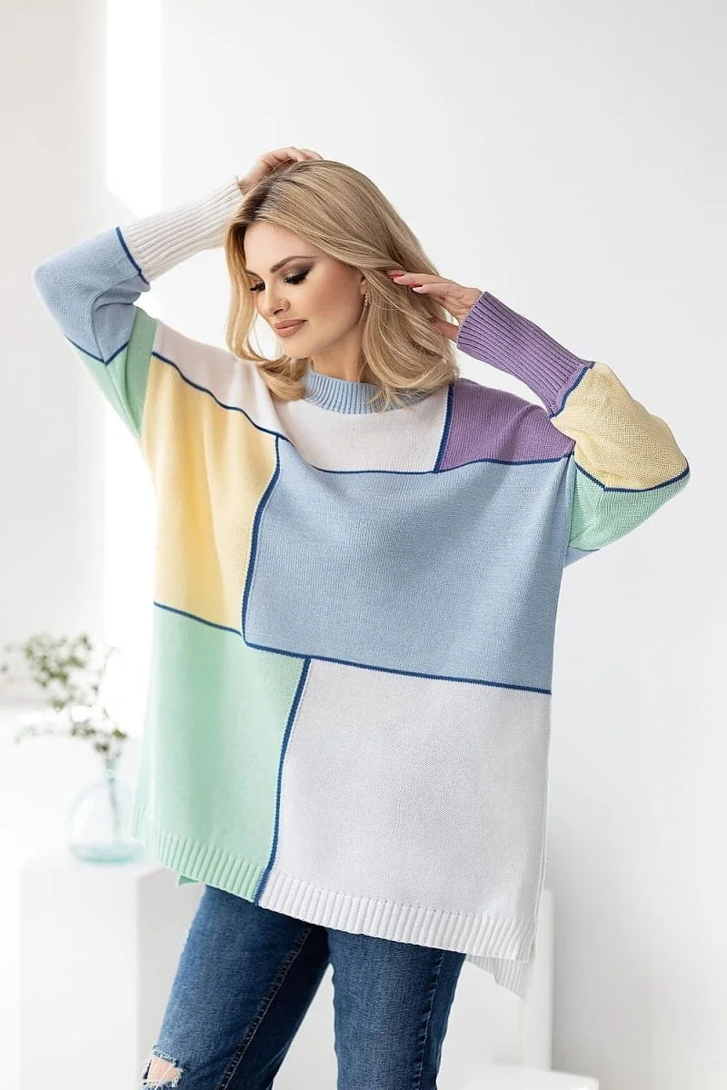 Multicolor block pattern jumper sweater