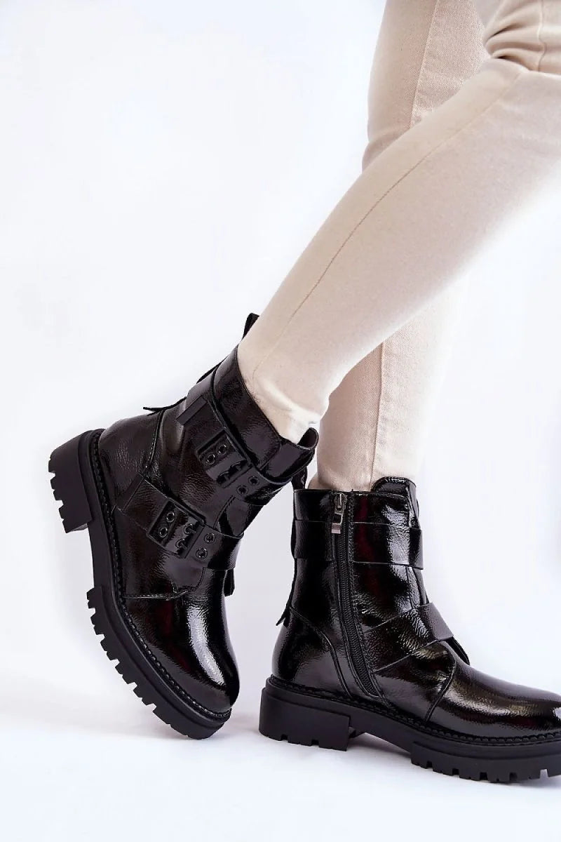 Black eco-leather women's boots with side zipper