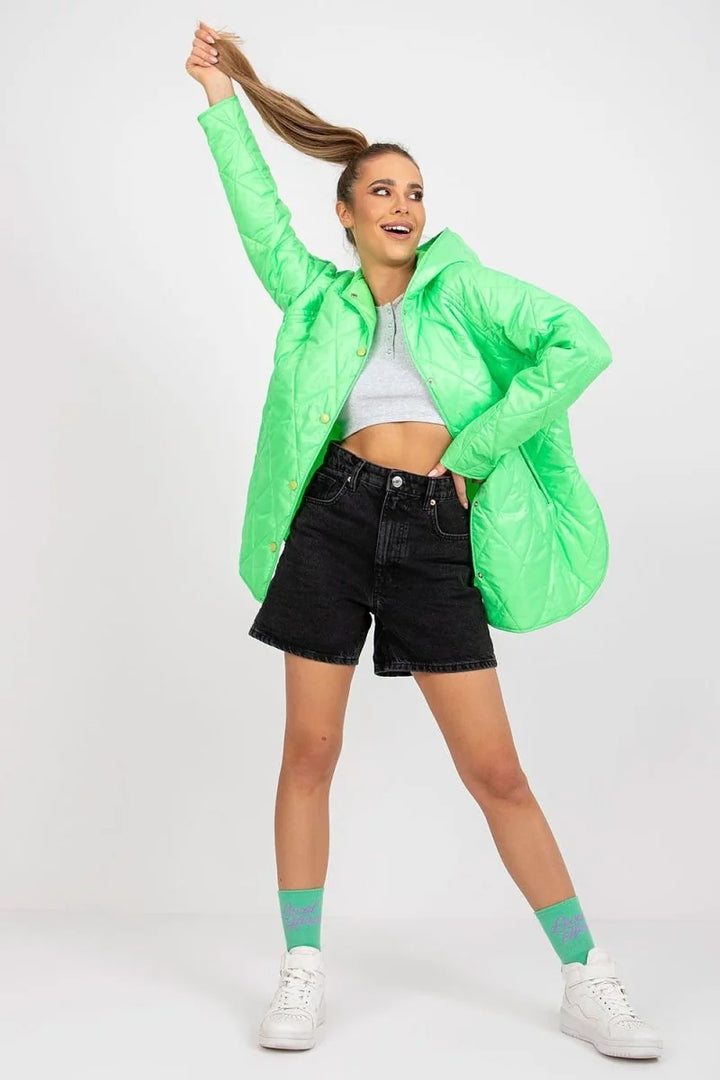 Green quilted jacket with hood