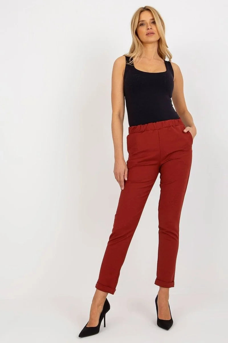 Red women's trousers with elastic waistband