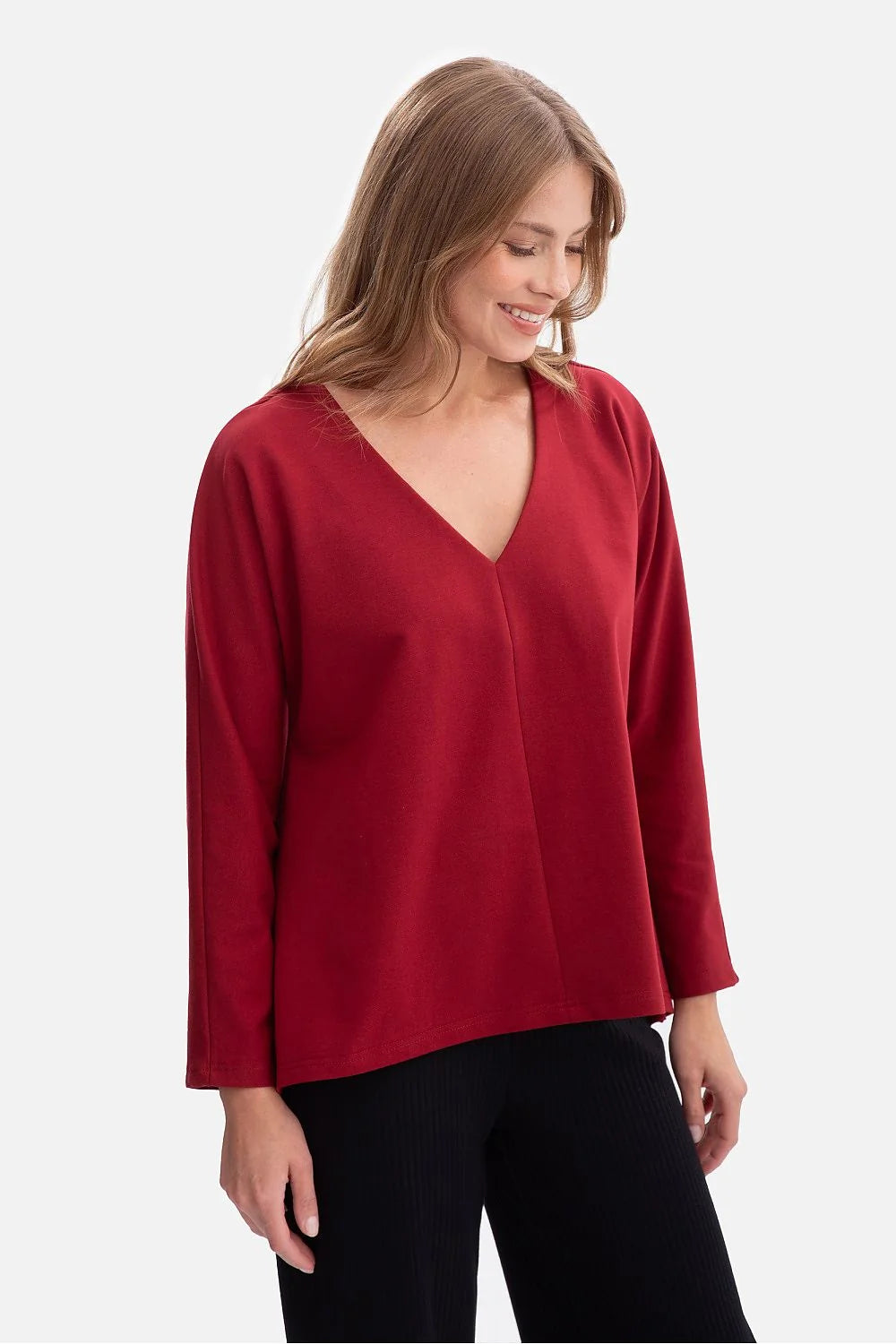 V-Neck Oversized Blouse with Long Sleeves