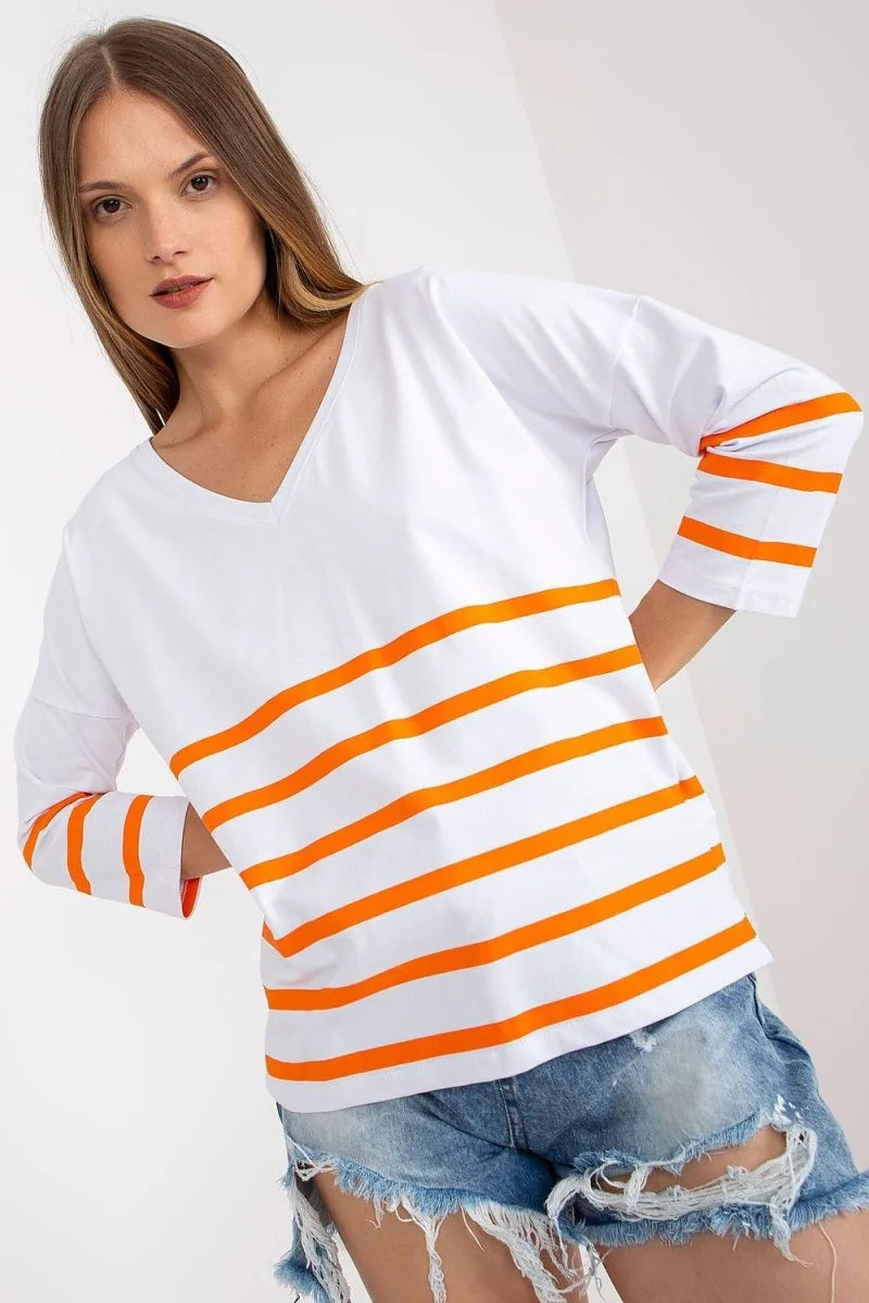 White striped blouse with heart neckline