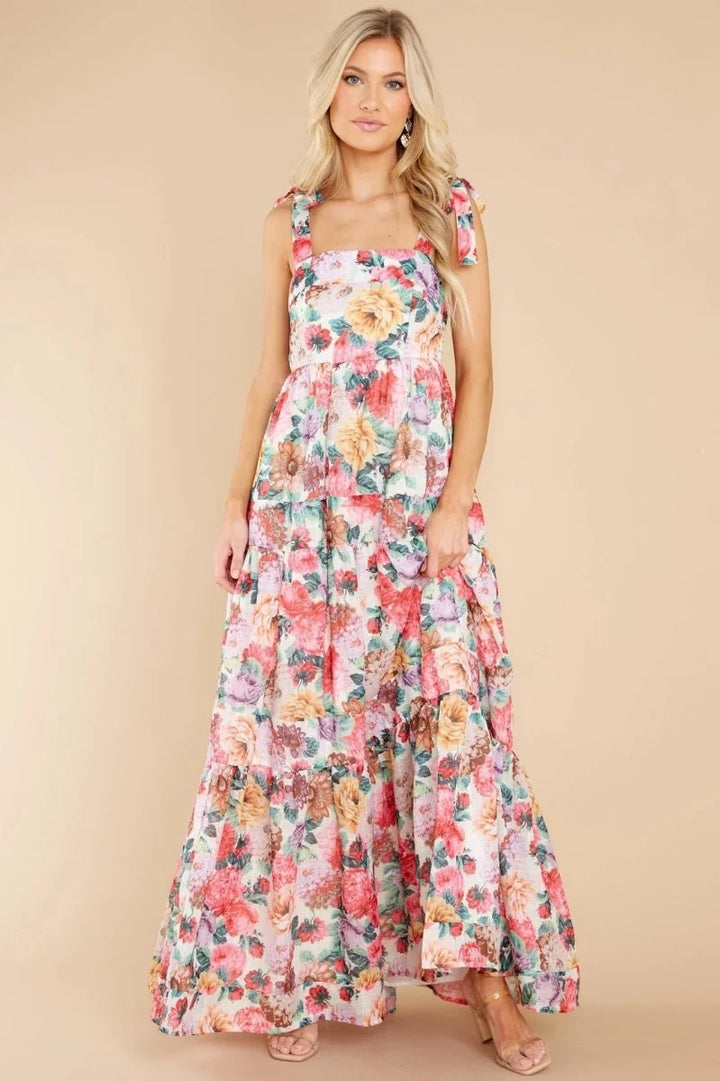 Multicolor floral square neck maxi dress