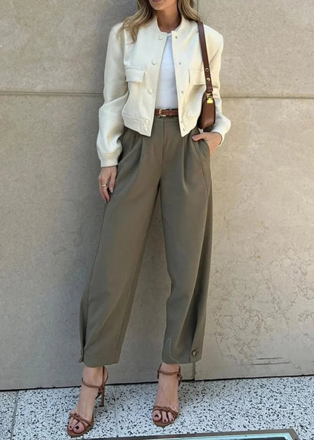 Women's olive green high waist suit pants